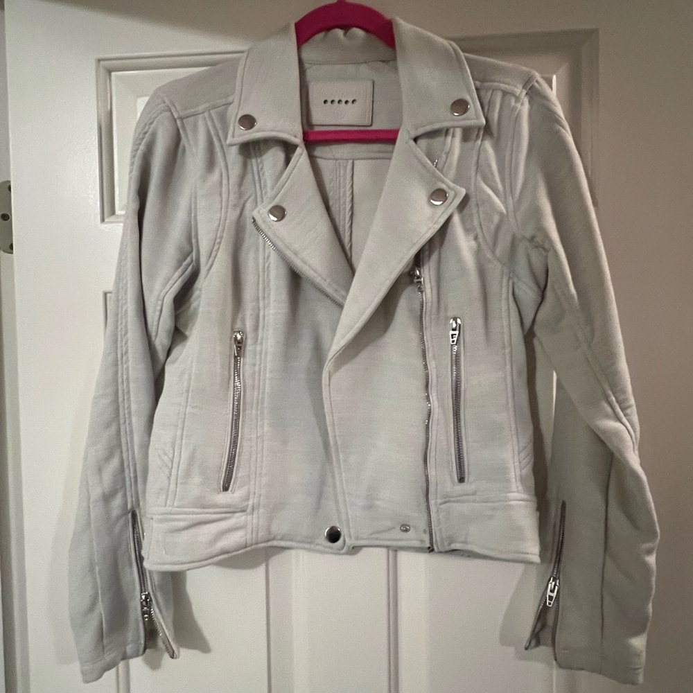 Blank NYC Light Gray Leather Moto Jacket with Silver Hardware